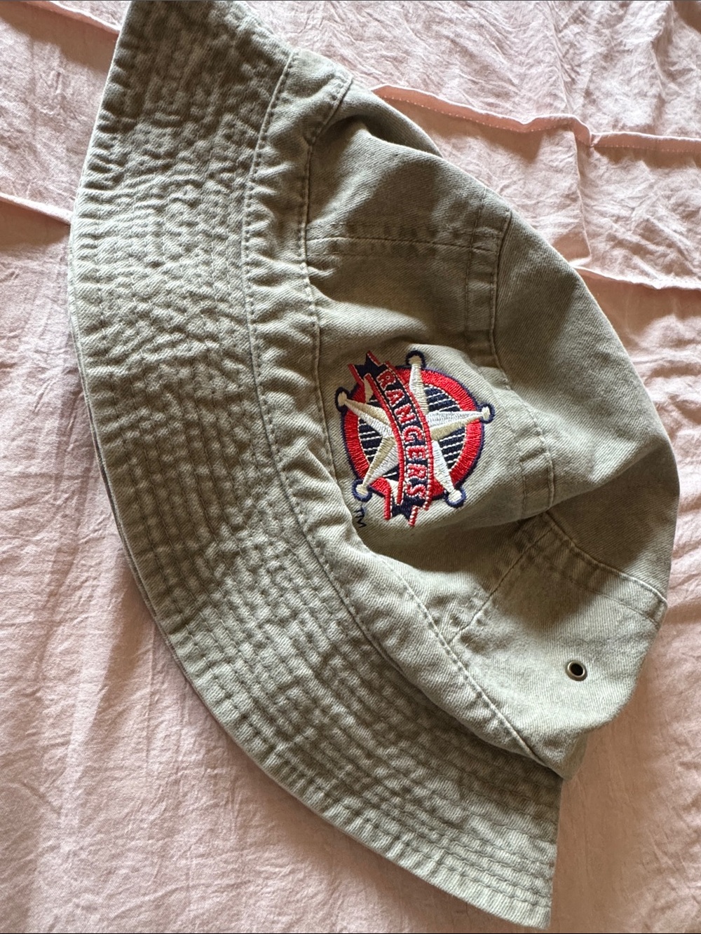 Khaki Bucket Hat with Embroidered Patch - Texas Rangers